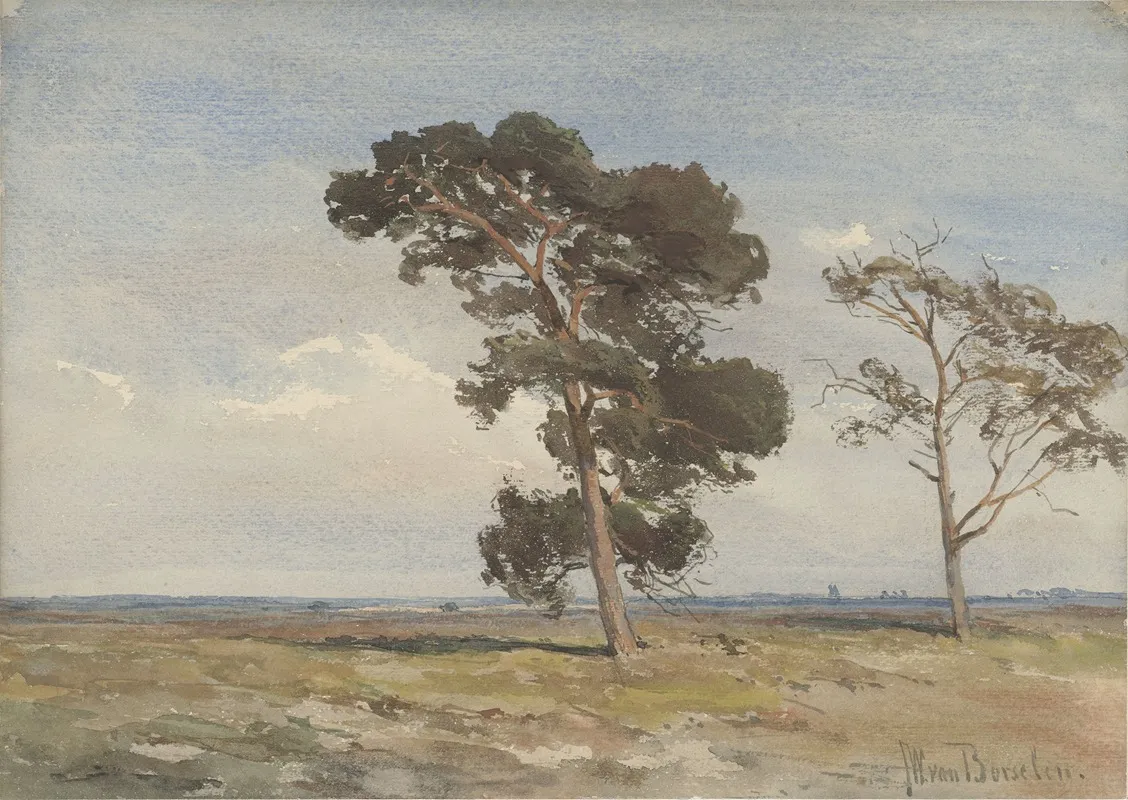 Gezicht Op De Heide Met Twee Bomen Wall Art by Jan Willem van Borselen - High-Resolution Digital Print
