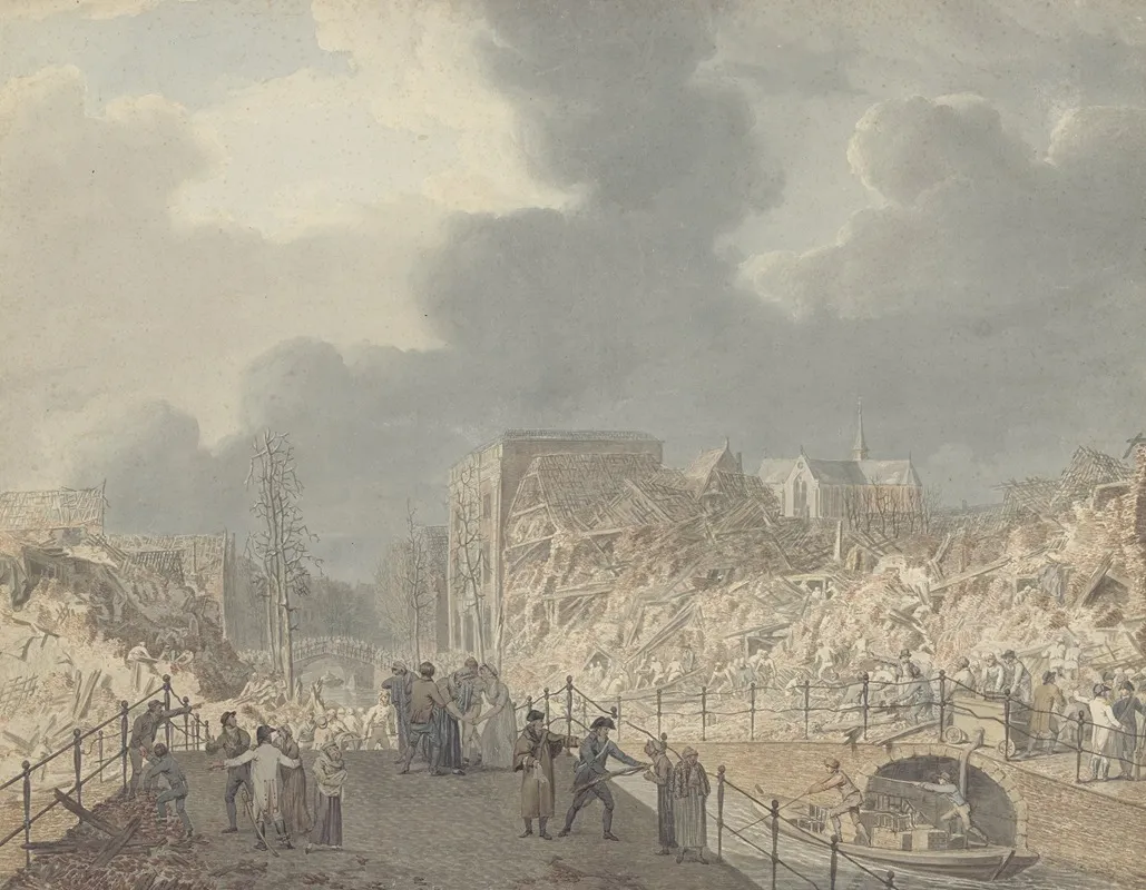Gezicht Op De Ruines Op Het Rapenburg Te Leiden Na De Ontploffing Van Het Kruitschip Op 12 Januari 1807