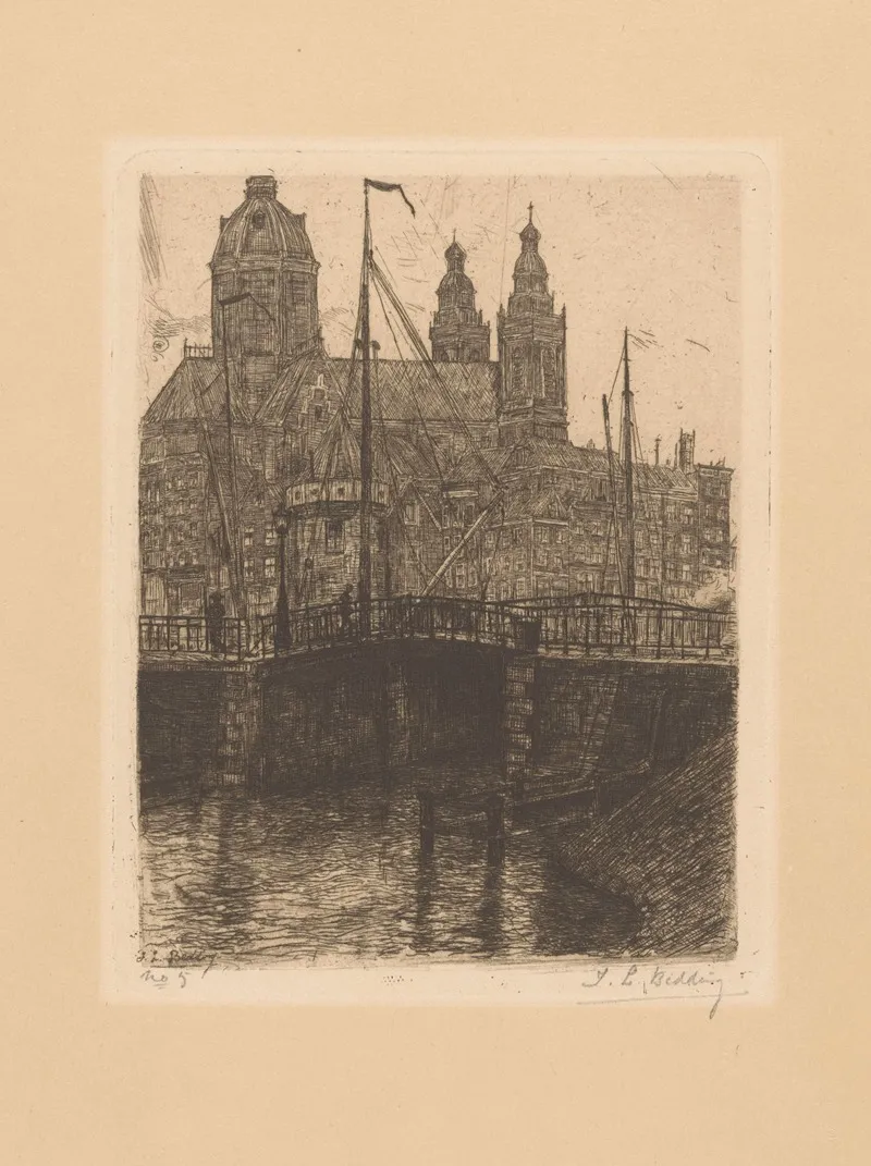 Gezicht Op De St Nicolaaskerk En De Schreierstoren Te Amsterdam Wall Art by Izaak Leendert Bedding - High-Resolution Digital Print