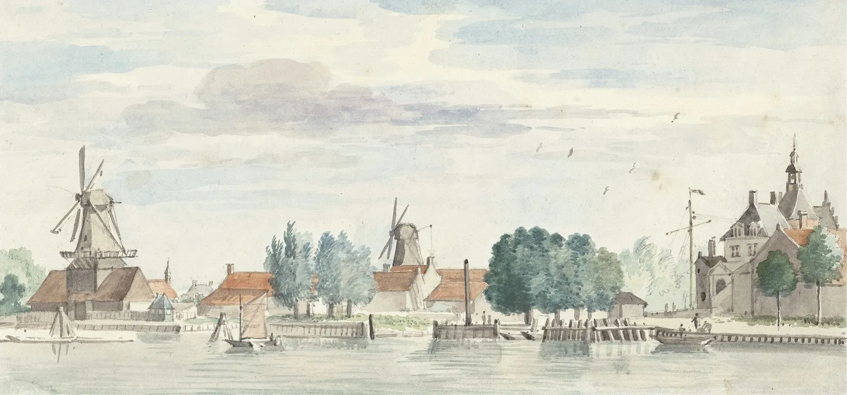 Gezicht Op Dordrecht Met De Rietdijkspoort En Windmolens Wall Art by Aert Schouman - High-Resolution Digital Print