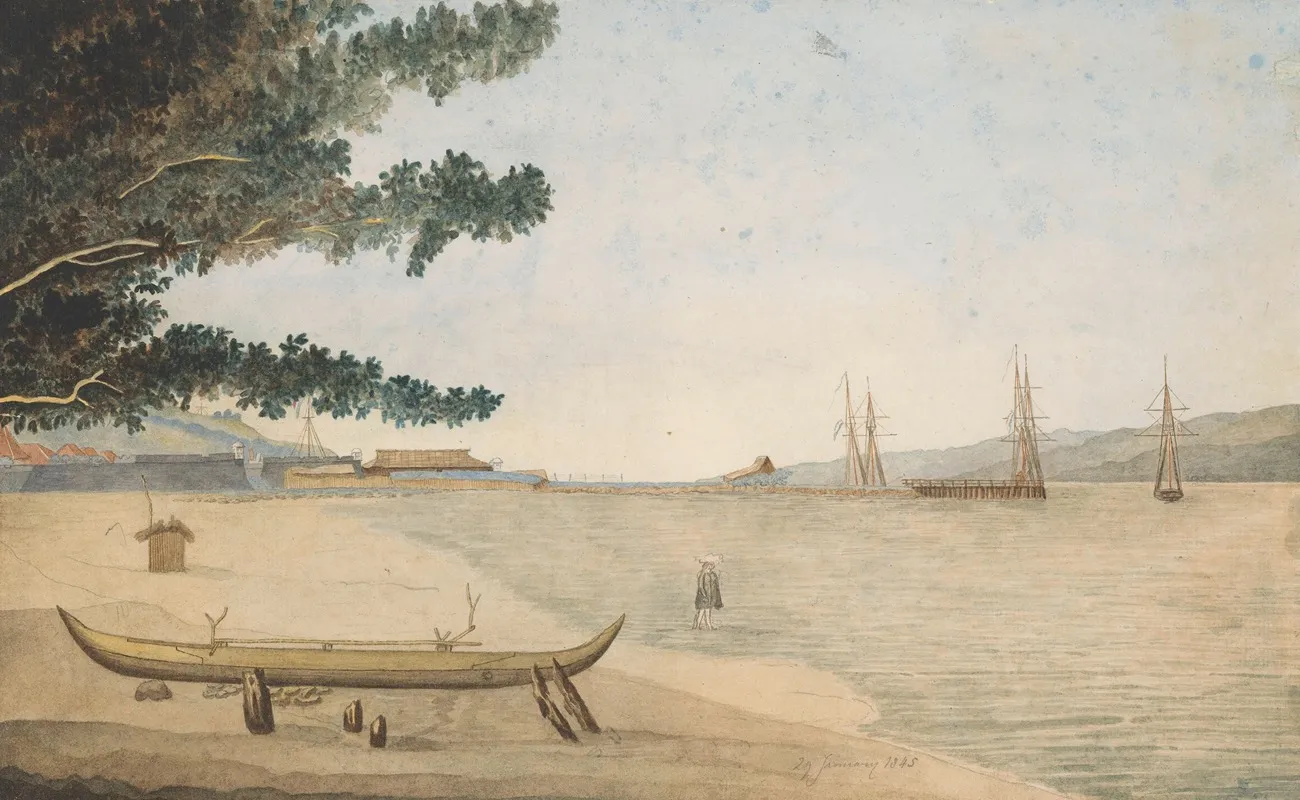 Gezicht Op Een Nederlandse Nederzetting Met Fort En Haven In Indonesie Wall Art by J. G. van der Does - High-Resolution Digital Print