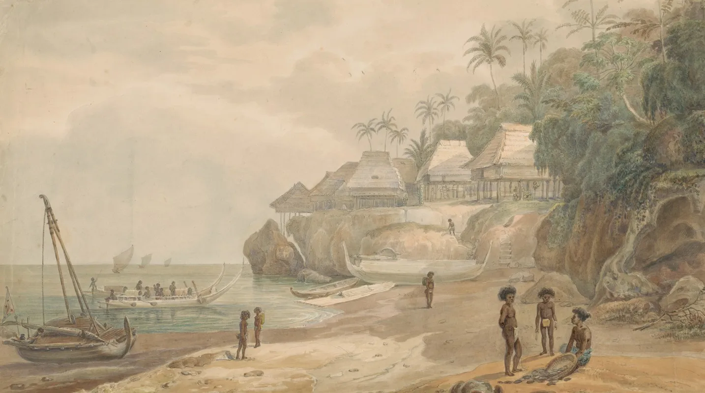 Gezicht Op Een Nederzetting Van De Oostkust Van Workai Aru Eilanden Zuidoost Molukken Wall Art by Adrianus Johannes Bik - High-Resolution Digital Print