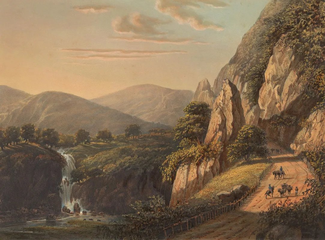 Gezicht Op Een Waterval En Landweg In Preanger Op Java In Het Sumandansche Wall Art by Johan Conrad Greive - High-Resolution Digital Print