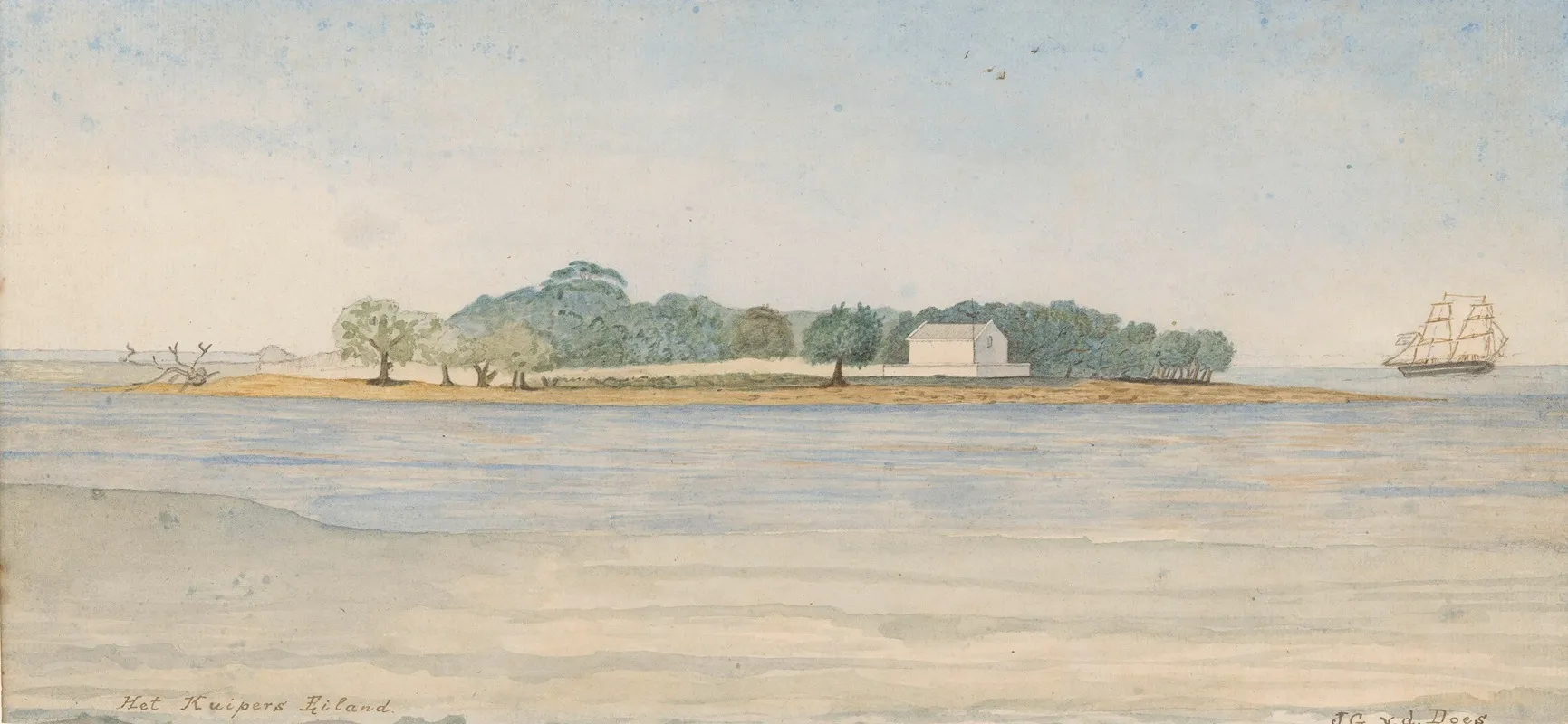 Gezicht Op Het Eiland Kuiper In De Baai Van Batavia 2 Wall Art by J. G. van der Does - High-Resolution Digital Print