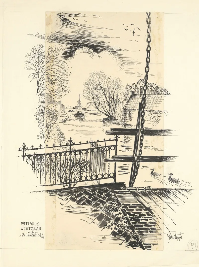 Gezicht Vanaf De Weelbrug Tussen Kerkbuurt En J J Allanstraat Te Westzaan Op Molen Het Prinsenhof Aan Het Relkepad Wall Art by Maarten Oortwijn - High-Resolution Digital Print