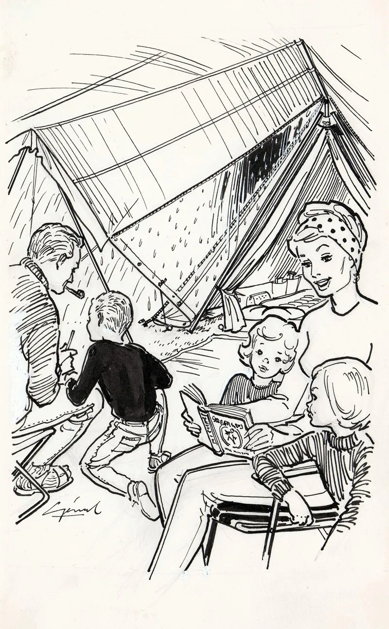 Gezin In Een Tent Op Een Regenachtige Dag