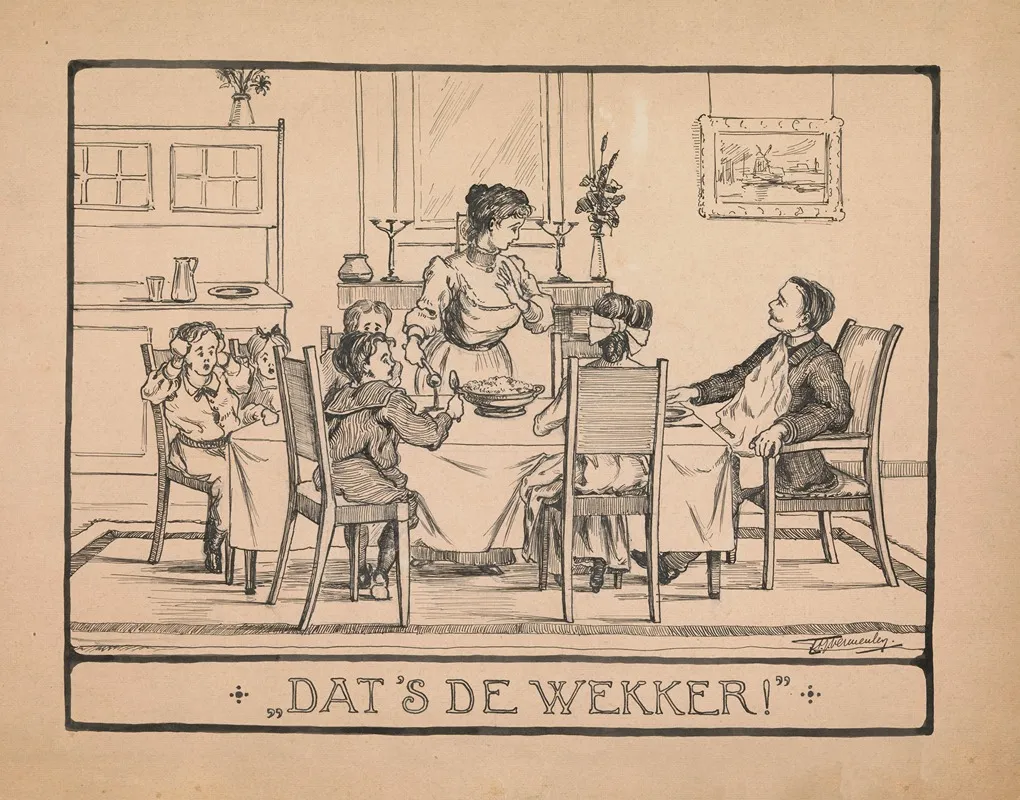 Gezin Kijkt Verschrikt Op Van Het Diner Dats De Wekker Wall Art by T.A.J. Vermeulen - High-Resolution Digital Print