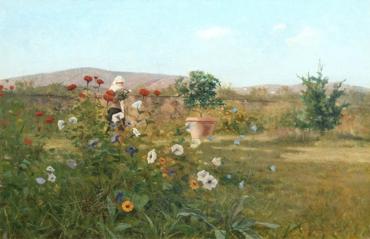 Giardino Con Donna Wall Art by Angiolo Tommasi - High-Resolution Digital Print