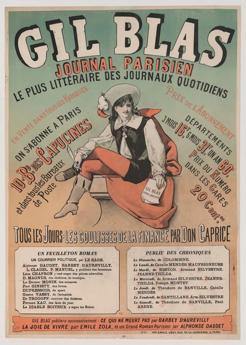 Gil Blas Journal Parisien Le Plus Litteraire Des Journaux Quotidiens Wall Art by Imp. Emile Lévy - High-Resolution Digital Print