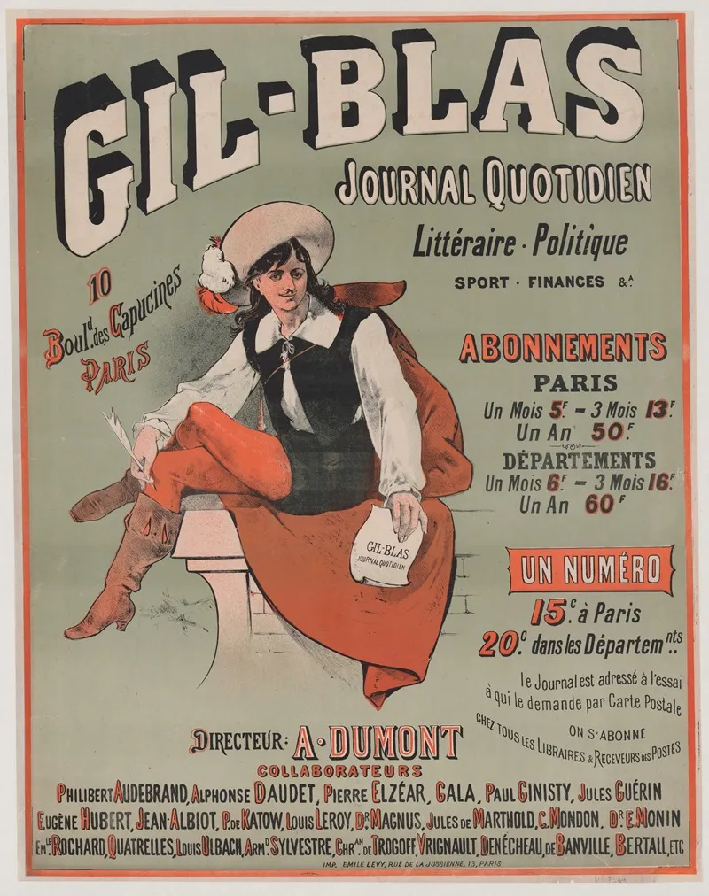 Gil Blas Journal Quotidien Litteraire Politique Wall Art by Imp. Emile Lévy - High-Resolution Digital Print