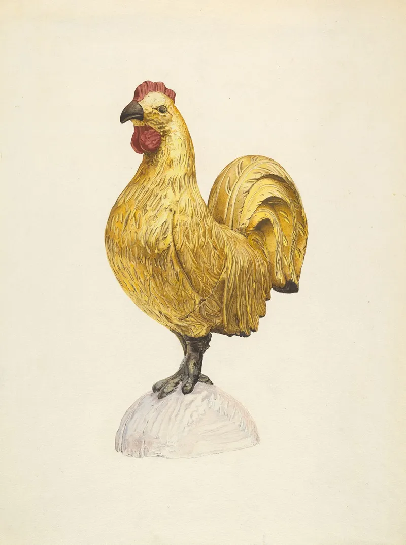 Gilded Wooden Rooster Wall Art by Karl J. Hentz - High-Resolution Digital Print