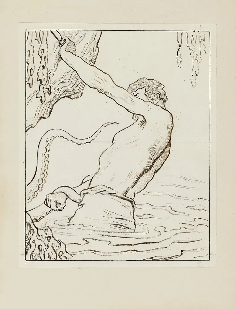 Gilliatt Et La Pieuvre Dessin Pour La Vignette De Couverture