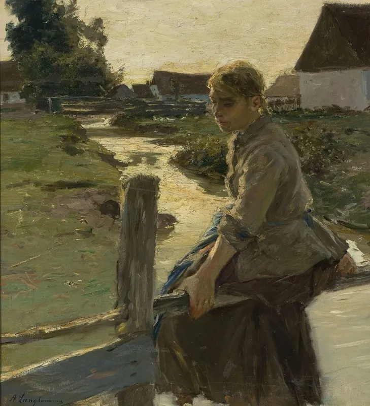 Girl At A Creek Wall Art by Arthur Langhammer - High-Resolution Digital Print