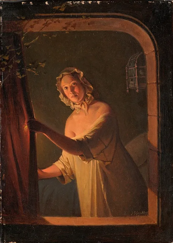 Girl By Candlelight Wall Art by Johan Gustaf Sandberg - High-Resolution Digital Print