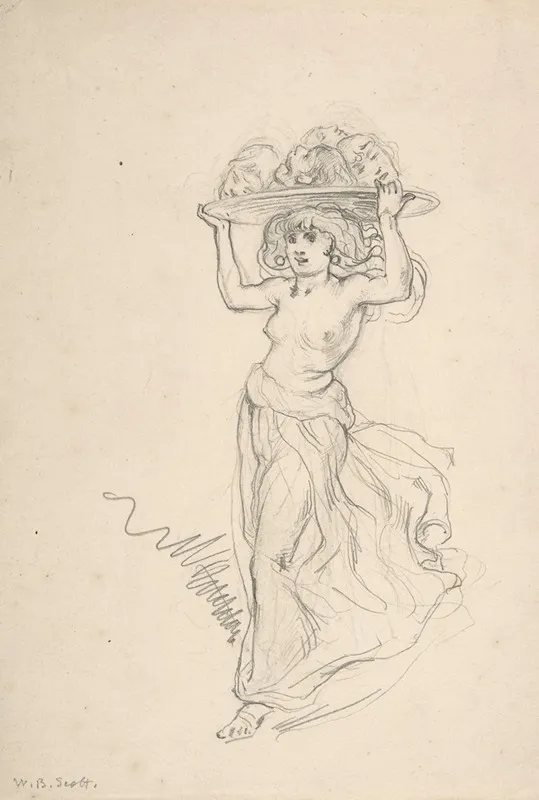 Girl Carrying A Tray With Four Heads