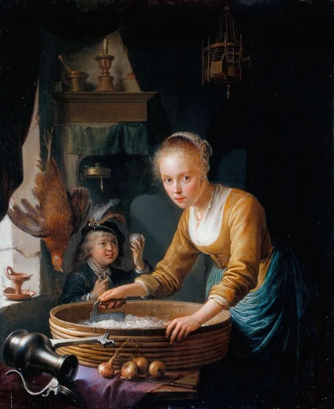 Girl Chopping Onions Wall Art by Gerrit Dou - High-Resolution Digital Print