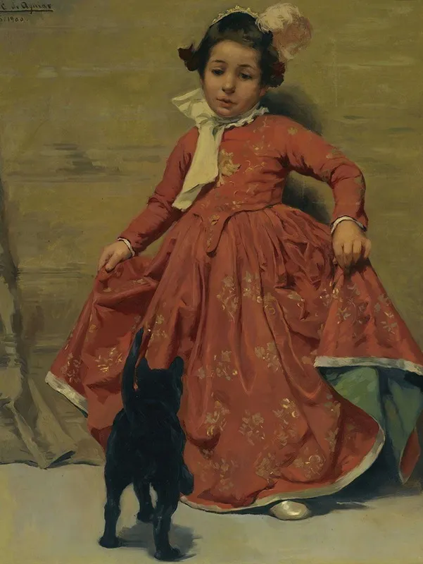 Girl Dancing For Her Cat Wall Art by Andrés Parladé y Heredia - High-Resolution Digital Print