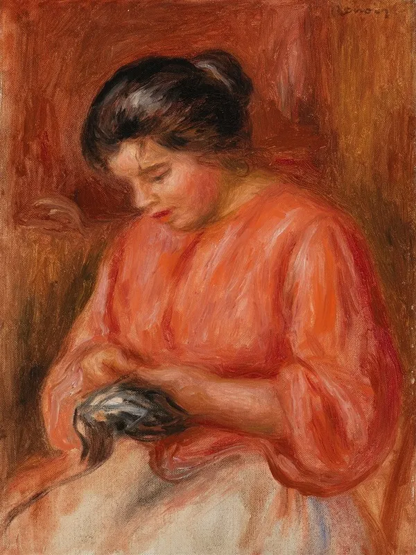 Girl Darning Femme Reprisant