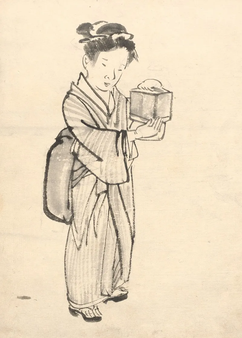 Girl Holding A Cricket Cage Wall Art by Kōno Bairei - High-Resolution Digital Print