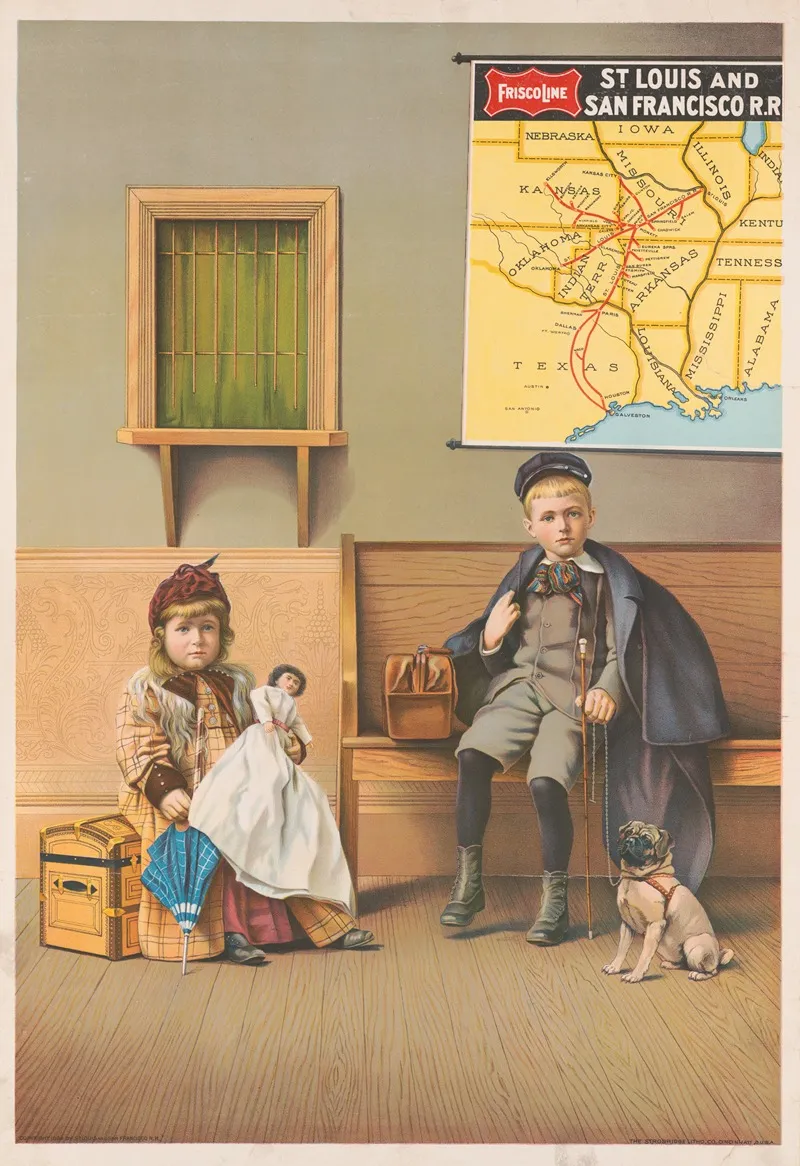 Girl Holding Doll And Boy With Dog In Waiting Room At Railroad Station 2