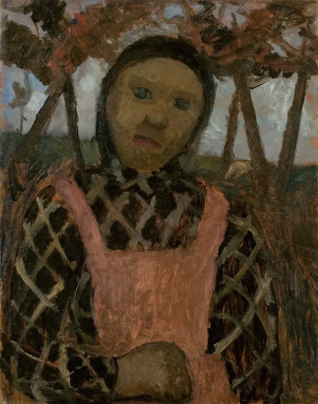 Girl In Dusk With Plaid Blouse Wall Art by Paula Modersohn-Becker - High-Resolution Digital Print