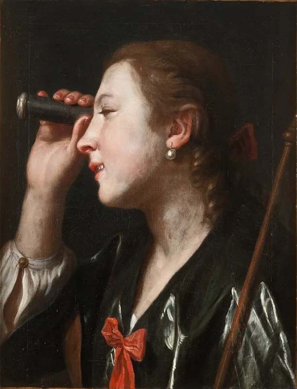 Girl Looking Through A Telescope Wall Art by Pietro Rotari - High-Resolution Digital Print