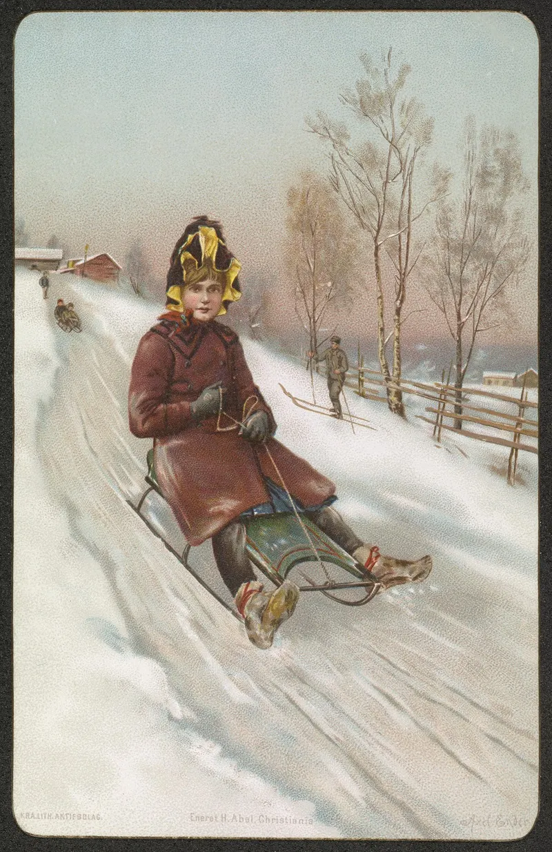 Girl On Sled Wall Art by Axel Hjalmar Ender - High-Resolution Digital Print