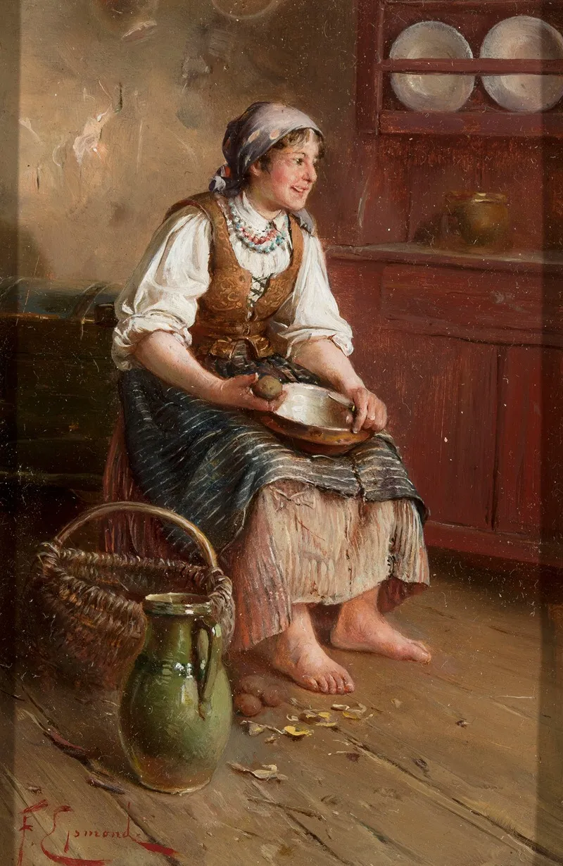 Girl Peeling Potatoes Wall Art by Franciszek Ejsmond - High-Resolution Digital Print