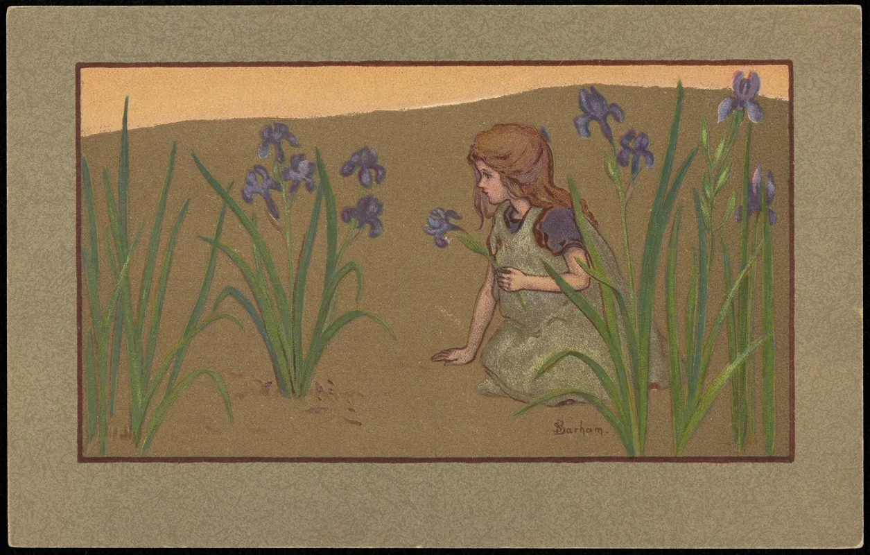 Girl Picking Irises Wall Art by M. M. Vienne - High-Resolution Digital Print