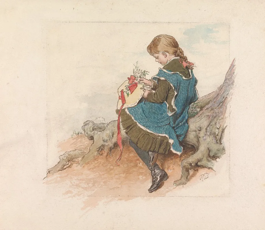 Girl Pinning Flowers On A Hat Wall Art by Robert Barnes - High-Resolution Digital Print