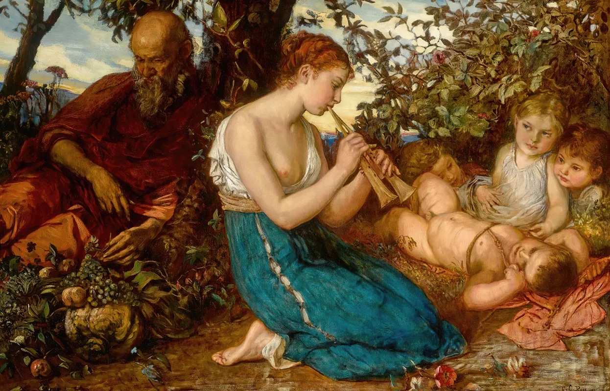 Girl Playing The Greek Double Pipe Wall Art by Franz Seraph Russ - High-Resolution Digital Print