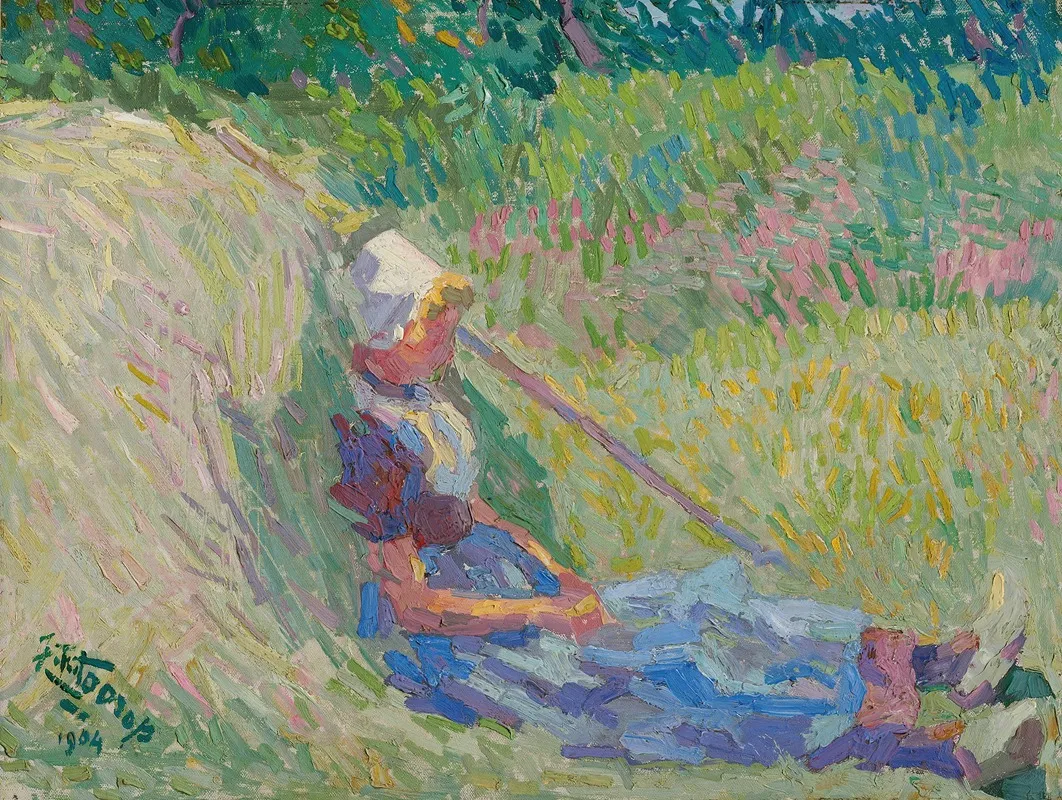 Girl Resting Against A Haystack Wall Art by Jan Toorop - High-Resolution Digital Print