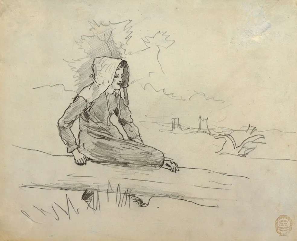 Girl Seated On A Tree Trunk