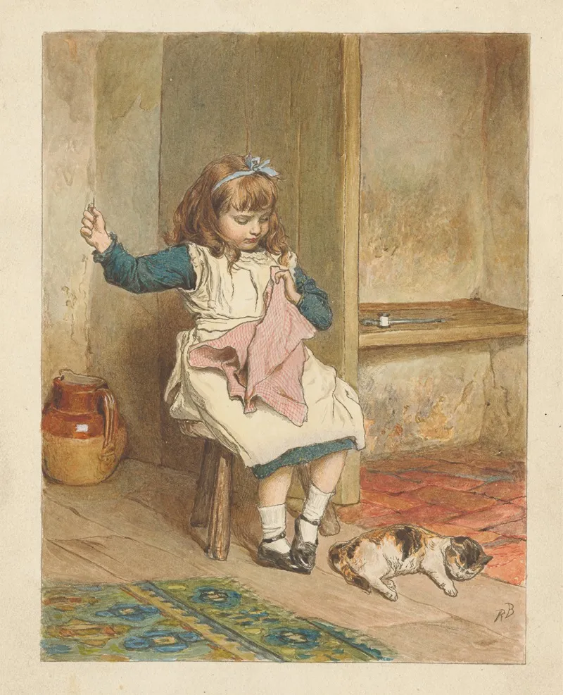 Girl Sewing 3 Wall Art by Robert Barnes - High-Resolution Digital Print