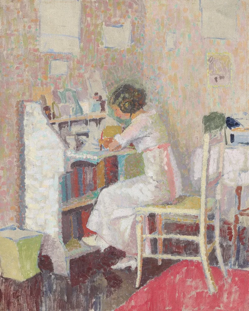 Girl Sitting At A Writing Table Wall Art by Malcolm Drummond - High-Resolution Digital Print