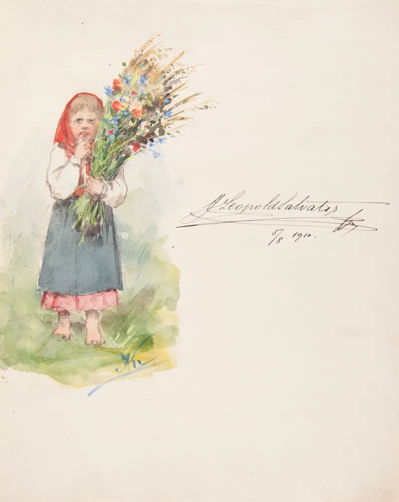 Girl With A Bouquet Of Wild Flowers