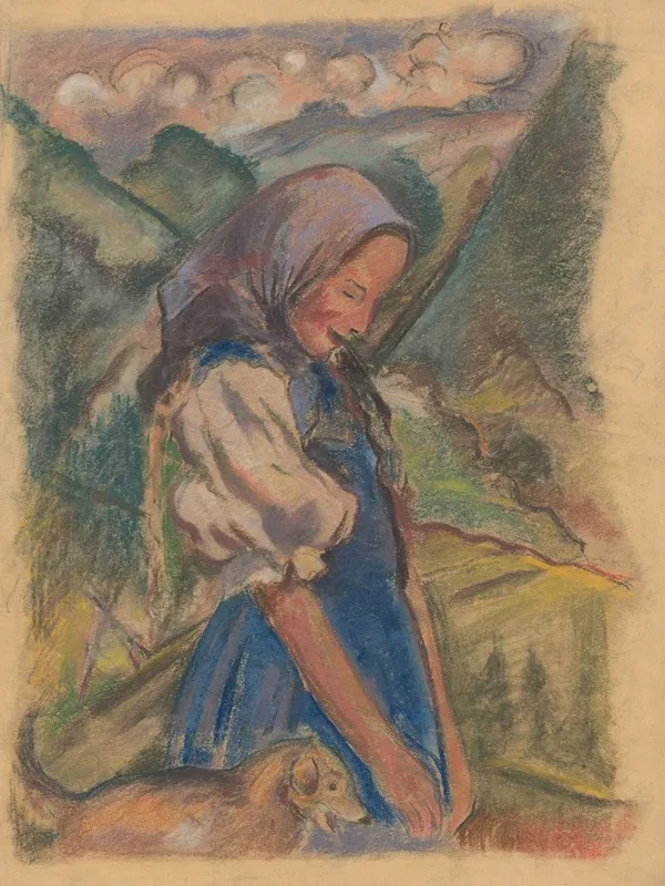 Girl With A Dog In A Landscape