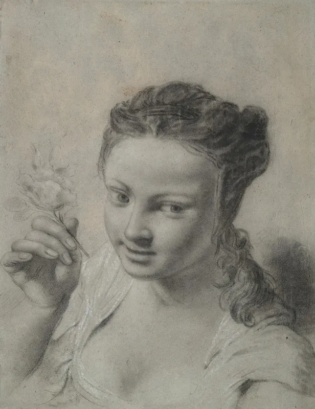 Girl With A Flower 2 Wall Art by School of Giovanni Battista Piazzetta - High-Resolution Digital Print