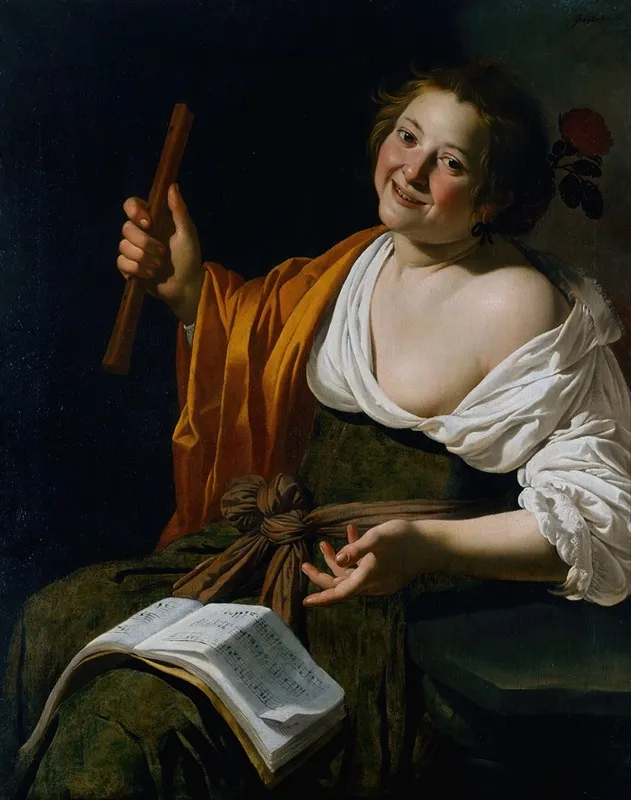 Girl With A Flute 2 Wall Art by Jan Van Bijlert - High-Resolution Digital Print