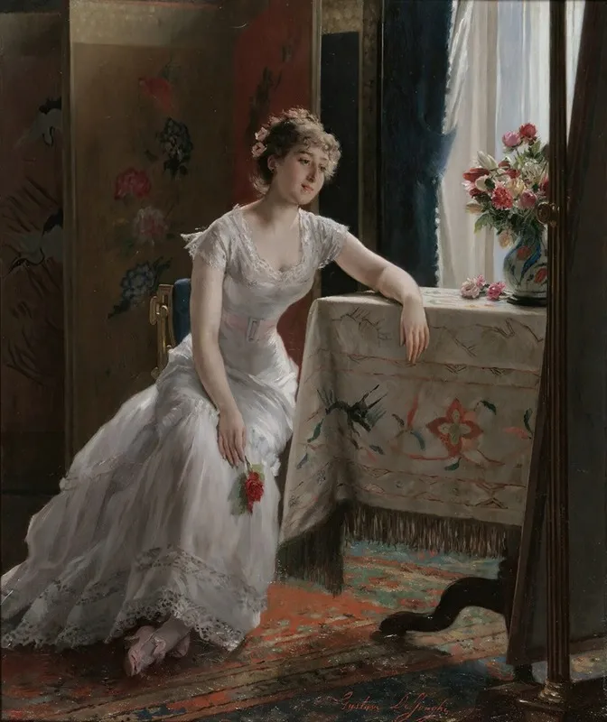 Girl With A Rose 2 Wall Art by Gustave Léonard de Jonghe - High-Resolution Digital Print