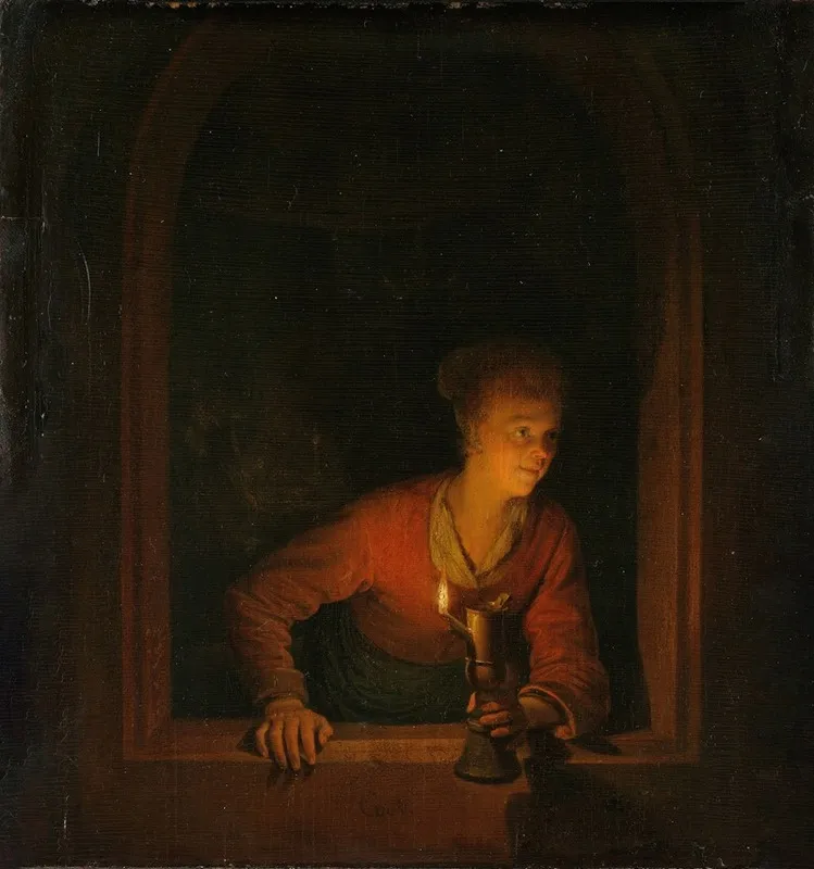 Girl With An Oil Lamp At A Window Wall Art by Gerrit Dou - High-Resolution Digital Print
