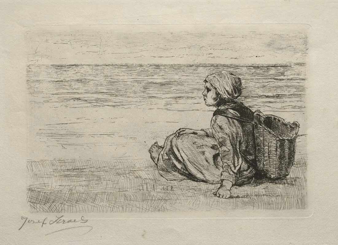 Girl With Basket Seated On The Shore