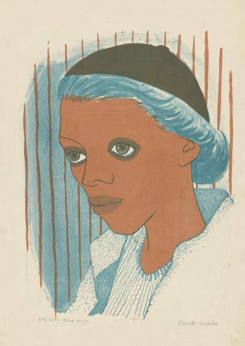 Girl With Blue Hair Wall Art by Blanche Grambs - High-Resolution Digital Print
