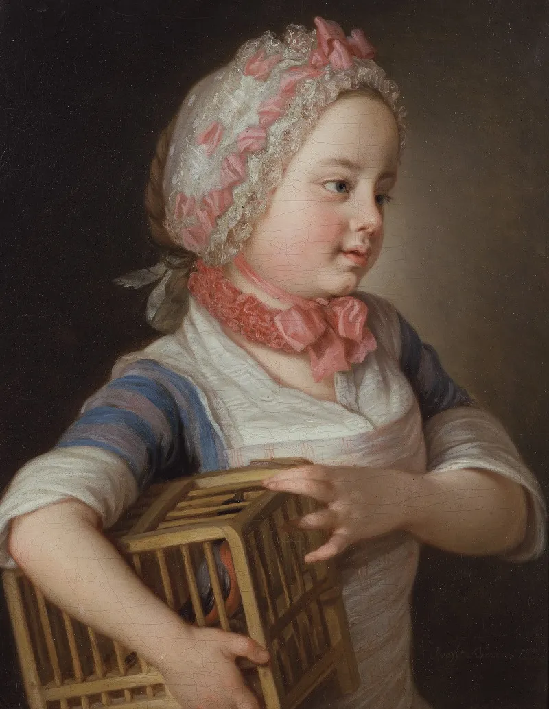 Girl With Bullfinch In A Cage Wall Art by Per Krafft the Elder - High-Resolution Digital Print