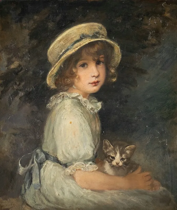 Girl With Cat 2 Wall Art by Meta Plückebaum - High-Resolution Digital Print