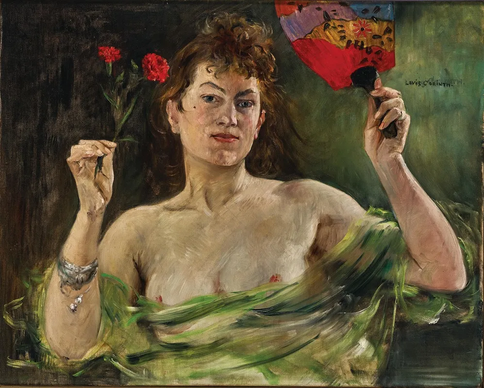 Girl With Fan And Carnations Wall Art by Lovis Corinth - High-Resolution Digital Print