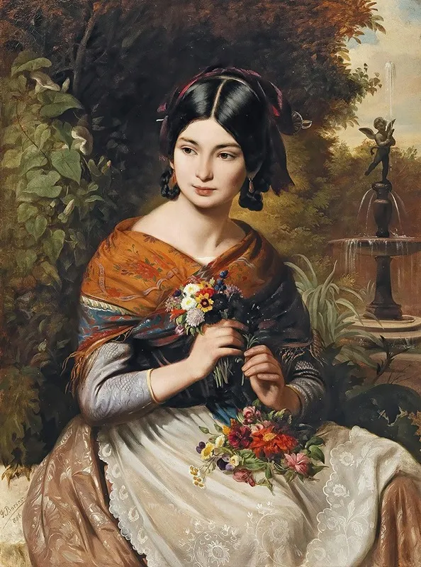 Girl With Flowers 2 Wall Art by József Borsos - High-Resolution Digital Print