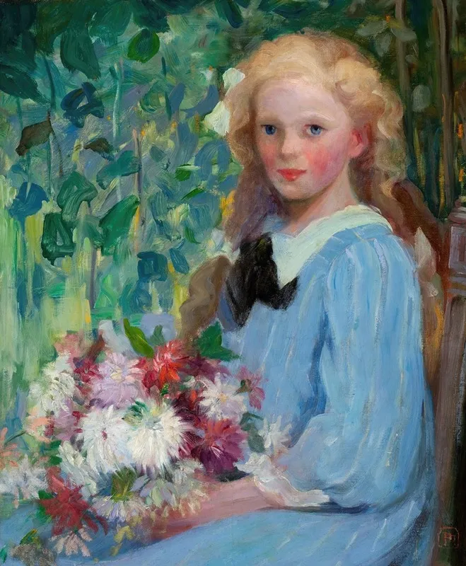 Girl With Flowers 4 Wall Art by Pauline Palmer - High-Resolution Digital Print