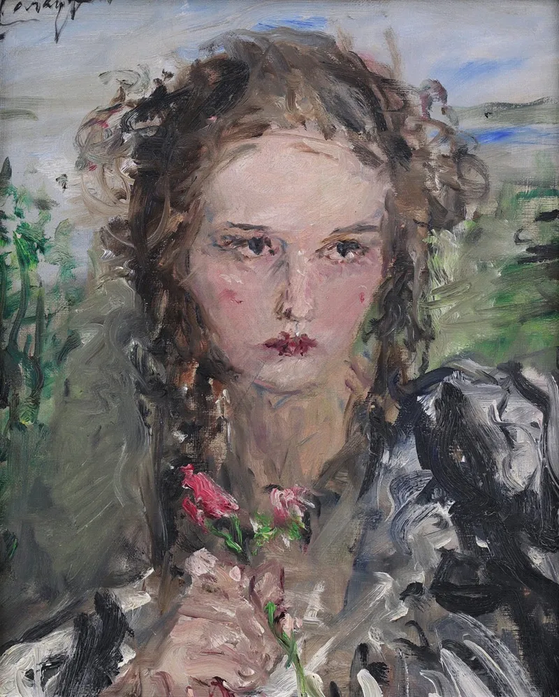 Girl With Flowers 5 Wall Art by Aurel Naray - High-Resolution Digital Print