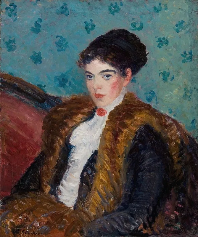 Girl With Fox Furs Wall Art by William James Glackens - High-Resolution Digital Print